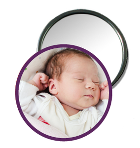 Badge miroir avec la photo de bébé - Faire Part Magnet
