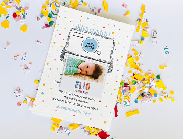 Faire-part magnet polaroid - magnet pola naissance confetti party
