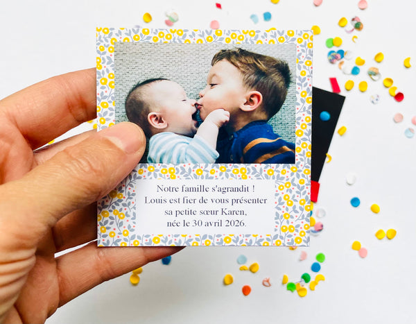 Faire-part Magnétique Photo Liberty Jaune – Format Polaroid Personnalisé