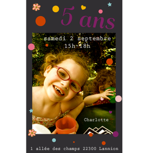 Invitation anniversaire Charlotte 5 ans - Faire Part Magnet
