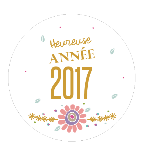 Carte heureuse année 2017 + badge aimanté tout le bonheur du monde