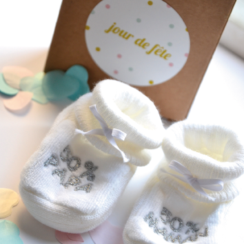 Chausson blanc bébé 50%maman 50%papa