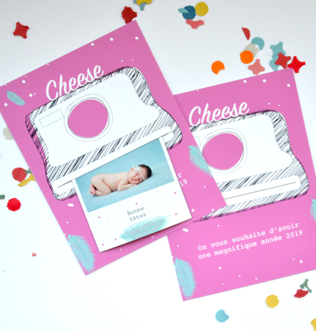 Carte de voeux polaroid plume