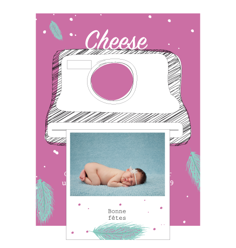 Carte de voeux polaroid plume