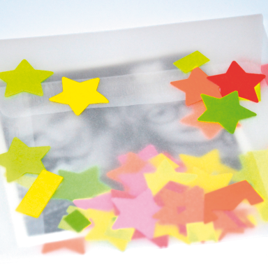 Lot de 10 enveloppes transparentes avec confettis etoiles multicolores