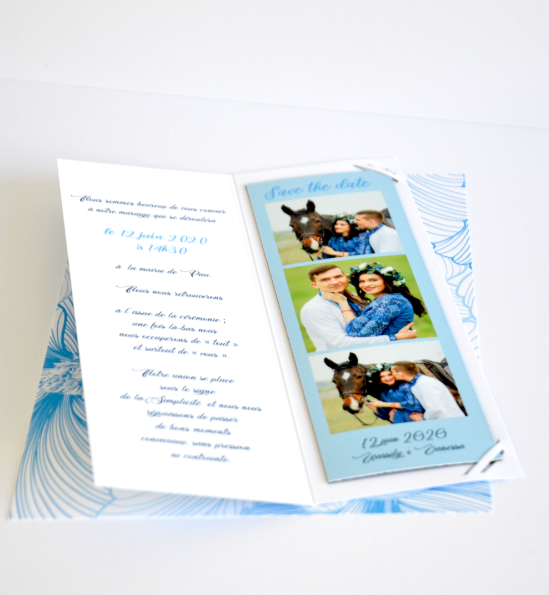 Faire-part de mariage bleu infini