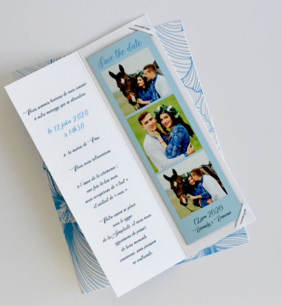 Faire-part de mariage bleu infini