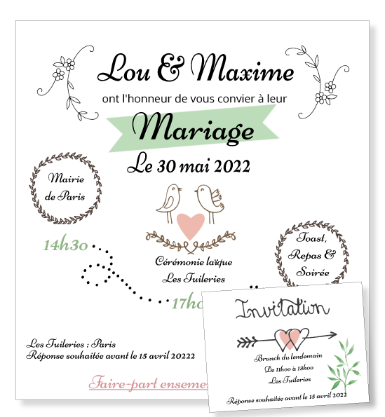 Faire-part de mariage ensemencé botanique