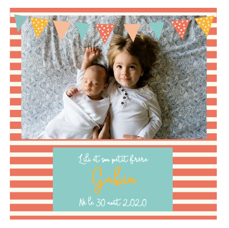 Faire-part de naissance fanion coloré