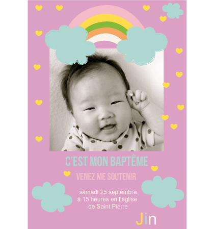 Invitation Baptême "Jin" magnet, papier ou stickers
