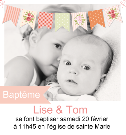 Magnet Invitation Baptême Lise et tom - Faire Part Magnet

