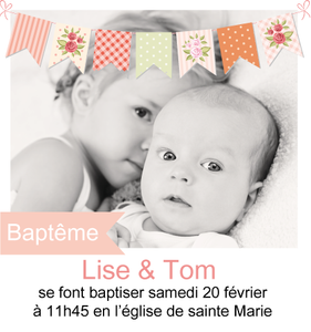 Magnet Invitation Baptême Lise et tom - Faire Part Magnet
