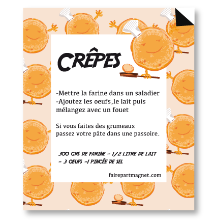 Recette crêpes . magnet recette . recette de cuisine magnétique