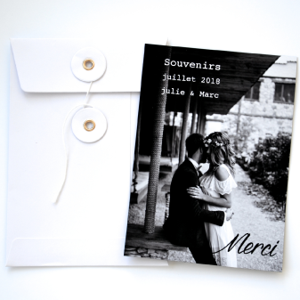 Remerciements mariage photo noir et blanc